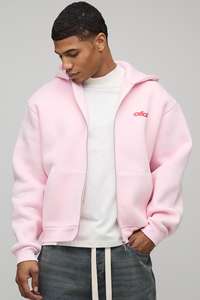 เสื้อฮู้ดสวมหัวผ้าฝ้ายหนาเสื้อฮู้ดโอเวอร์ไซส์เปิดไหล่ตกแบบกำหนดเองสีชมพู - Product Image 5