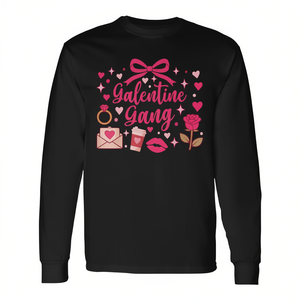 Maglietta a Maniche Lunghe con Fiocco Coquette e Cuori Rosa, Stile Galentine Gang, Abbigliamento Promozionale Alla Moda - Product Image 2