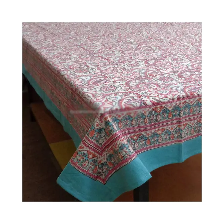 2022 Latest Stylished Kusum Gulabi Indian Wood Block Printed Cotton Table Cloth For Sale