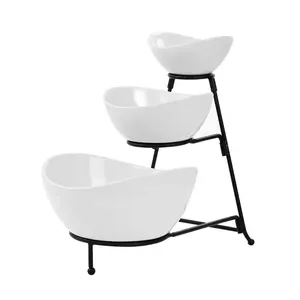 Soporte de pastel de diseñador de 3 niveles de alta calidad al por mayor soporte de pastel elegante clásico soporte de pastel hecho a mano color blanco recubierto FOB - Product Image 5