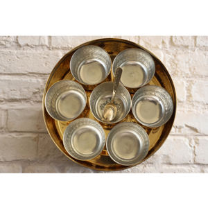 IndianArtVilla Handcrafted Brass Hammered Design Spice <b>Box</b> With with Lid-Kitchenware & Tableware, 8.2 Inch - Product Image 3