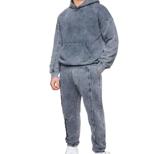 AFSAR SPORTS Customizable Acid Wash <b>Sweat</b> Suit Front 3D Embroidery Silk Screen Printing 100% Cotton Heavyweight Fabric - Product Image 4
