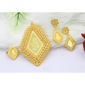 <b>Charm</b> Pendant Set Jewelry Gold Plated Indian Dubai Arabian Jewelry Pendant Set Earrings Necklace Chain for Women - Product Image 1