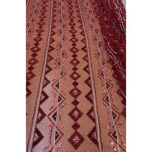 Tissu de luxe Ruby, broderie géométrique à sequins, dentelle en organza métallique, maille légère, 90 GSM, techniques de tissage, articles en stock - Product Image 2