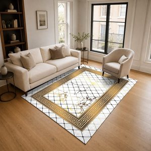Tapis de salon en chenille antidérapant, imprimé numériquement, motif abstrait contemporain, couleur terre cuite dorée, lavable en machine, vente en gros, modèle LXDP-0501 de RUGS DEPOT - Product Image 2