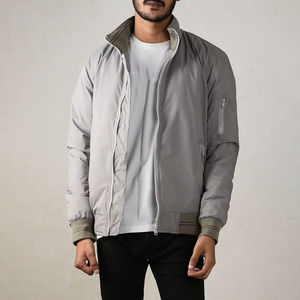 Nueva chaqueta de bombardero transpirable y ligera de calidad superior para hombre, Color blanco sólido con cuello levantado y cremallera completa - Product Image 2