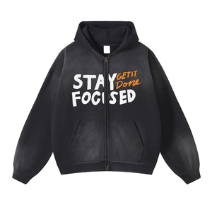 Sun Fade Acid Wash Hoodies Streetwear Heavyweight Oversized Zipper Up Vintage Acid Wash Sweat à capuche pour homme avec poche - Product Image 1