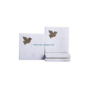 Fancy Top Selling Sparrow Design <b>Table</b> Top <b>Placement</b> Coasters 4 White Marble Square <b>Table</b> Decoration Pads and <b>Mats</b> For Kitchen - Product Image 1