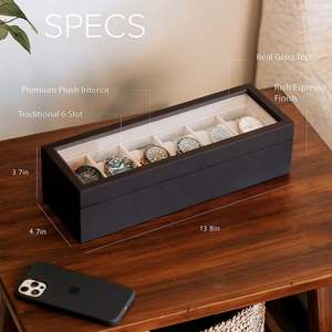 Caja organizadora de relojes de madera maciza de esparto con tapa de cristal, caja de relojes de madera de lujo. - Product Image 3