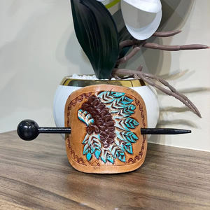 Handmade Genuine Leather <b>Hair</b> Stick <b>Barrette</b> with Flower Design Multiple Designs <b>Hair</b> Pin with Wood Stick Women <b>Hair</b> Slides - Product Image 2