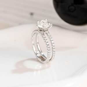 925 Plata corazón corte Original Moissanite solitario anillo eternidad doble banda aniversario fiesta diamante joyería regalo para socio - Product Image 6