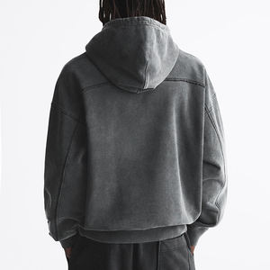 Sweat à capuche personnalisé délavé vintage pour hommes 100% coton surdimensionné épaules tombantes Streetwear pull lourd sweats à capuche courts délavés vierges - Product Image 2