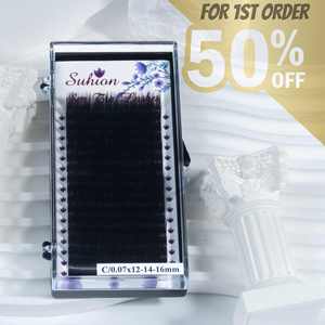 Venta al por mayor 50% de descuento individual mate negro oscuro extensiones de pestañas bandeja 0,10 0,12 0,15 L M L + pestañas de volumen de etiqueta privada - Product Image 2