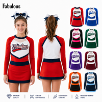 Seragam Cheerleading Sekolah Kustom Merah Putih Biru Dongker Atasan Lengan Panjang Rok Lipit Latihan Tim Pakaian Cheer SMA