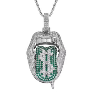 Collier pendentif lèvres Rolling Stones en Moissanite Iced Out, micro-pavé, vert, style Hip Hop - Product Image 1
