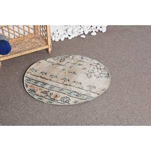 Alfombra Turca Vintage Estilo Bohemio Beige Azul Patchwork Diseño 2,3 x 2.3ft Material de Lana con Respaldo de Látex para Cabecera de Entrada - Product Image 2