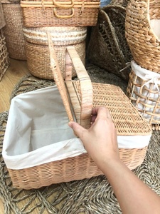 Panier rond tissé en bambou naturel double couche pliable avec doublure pour boîte à thé Jouets-Artisanat artisanal - Product Image 5