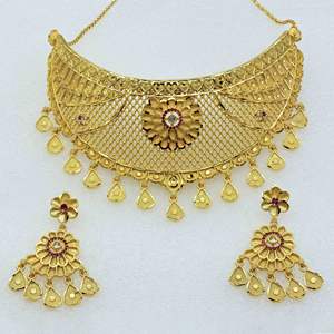 Wholesale Traditional Floral Design 14K 18K 24K <b>Gold</b> Filled Ruby Stone <b>Choker</b> Necklace Set Brass Material with Box <b>Chain</b> - Product Image 2