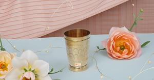 Handmade <b>Double</b>-<b>Wall</b> Brass Flower Design Julip Glass Tumbler Disposable Metal Drinkware Water Beverages Decorative Serving Cup - Product Image 4