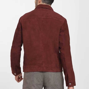 Classic <b>Brown</b> <b>Men</b> <b>Suede</b> Leather Canvas Winter <b>Jacket</b> with Stand Collar Waterproof & Breathable Front Logo for Casual Outdoor Use - Product Image 3