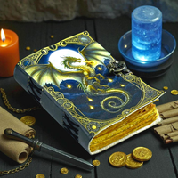 Dragon Leather Journal Printed Book of Shadows with Lock & Deckle Paper Fantasy Grimoire Vintage Writing Hardcover Notebook
