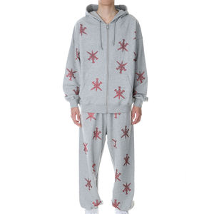 Conjunto de Sudadera con Capucha y Pantalones Deportivos Casuales con Pedrería, Lavado Ácido, para Hombre, 100% Algodón, Fabricación Personalizada 2025 - Product Image 1