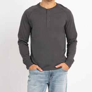 New Arrival <b>Men</b> Casual Long Sleeve <b>Henley</b> T <b>Shirt</b> Blank Custom Logo Front Plus Size Breathable Slim Fit Cotton Bamboo Fiber - Product Image 2
