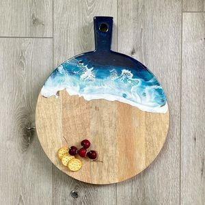 TAILLE PERSONNALISÉE FORME RONDE EN RÉSINE DE BOIS Planche à découper à pizza et planche à découper avec poignée pour plateau à pizza - Product Image 2