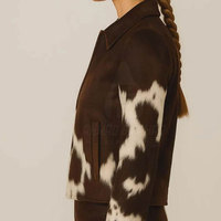 Veste en cuir de vachette pour femme, tricotée, respirante, écologique, col rabattu, taille plus, pour usage extérieur, en coton