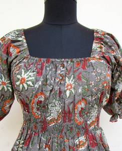 Tradicional bohemio indio bloque de mano algodón impreso nueva moda madre e hija a juego contraste multicolor vestidos conjuntos - Product Image 5
