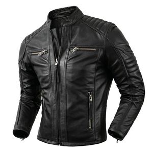 Vestes en cuir de vachette de haute qualité, écologiques, imperméables, formelles, avec col montant et logo sur le devant - Product Image 1