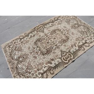 พรมตุรกีวินเทจขนาด 4x6.4 ฟุต, พรมปูพื้น, พรมขนสัตว์สีน้ำตาล - Product Image 4