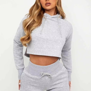 Nueva llegada de las niñas de algodón de lana pulóver Crop Top Sudadera con capucha de color sólido logotipo personalizado parte delantera trasera transpirable elegante temporada de otoño - Product Image 4