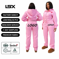 Logo Kustom 2026 Wanita 2 Potong Setelan Olahraga Streetwear Berkualitas Tinggi Hoodie Crop Celana Panjang Printing Puff Kasual Harian