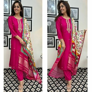 Kurti & pent สุดพิเศษแบบดั้งเดิมงานปักด้วยมือที่ซับซ้อนความยาวเข่าสีสดใสแฟนซี - Product Image 2