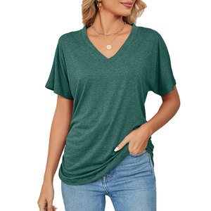 Venta al por mayor de las mujeres de cuello en V profundo liso camisetas señoras de alta calidad 100% algodón transpirable cuello en V camisetas para la impresión - Product Image 4