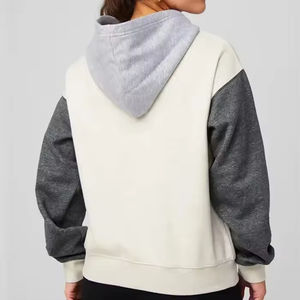 Sweat à capuche oversize pour femme en molleton 100% coton, style streetwear, sport et gym, avec logo personnalisé, patchwork rose et blocs de couleur - Product Image 5