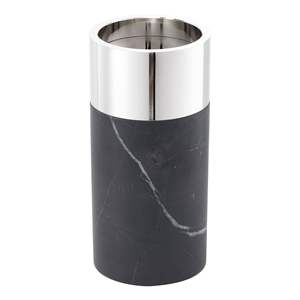 Set of 3 <b>Black</b> Marble & Silver Metal Combination Round <b>Pillar</b> <b>Candle</b> Holders for Home and Christmas Tabletop Decor - Product Image 3
