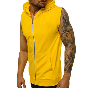 Top tendance sur mesure couleur jaune blanc hommes vêtements de sport pull à capuche avec Zip complet avec poche avant à vendre - Product Image 1