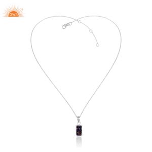 Collar con Colgante Rectangular de Piedra Preciosa de Lapislázuli y Cobre Mojave, Joyería Natural al por Mayor, Colgante de Plata de Ley 925 con Cadena - Product Image 3