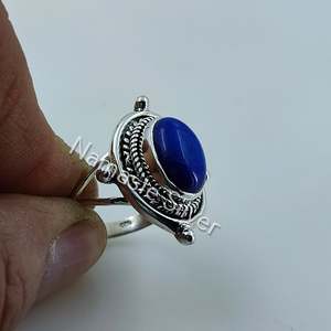 Handmade 925 Sterling <b>Silver</b> Women's <b>Statement</b> <b>Ring</b> with Blue Lapis Lazuli Gemstone Natural Lapis for Promises - Product Image 6