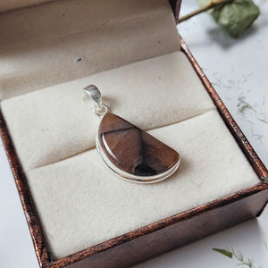 Chiastolite Unique Half <b>Moon</b> Shape Gemstone <b>Silver</b> Pendant Jewelry - Product Image 1
