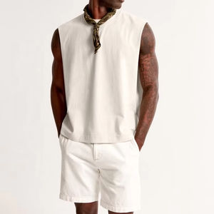 Dernier modèle de débardeur court et ample pour homme, col côtelé, 100% coton, débardeur d'été sans manches, débardeur de sport pour homme - Product Image 2