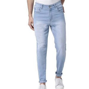 Venta al por mayor de alta calidad de los hombres de pantalones vaqueros de los hombres de cintura media lavado azul claro Casual Slim Fit Jeans de mezclilla transpirable - Product Image 6