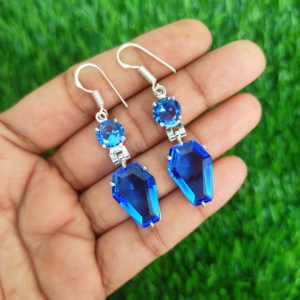 Vente en gros de boucles d'oreilles bohèmes tendance en laiton faites à la main en cristal de tanzanite pierre précieuse plaqué or usine de fiançailles pour femmes - Product Image 6