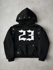 Sweat-shirt à capuche en molleton surdimensionné pour femme, chaud, épais, pour l'hiver, avec strass, idéal pour le streetwear ou les vêtements de détente - Product Image 6