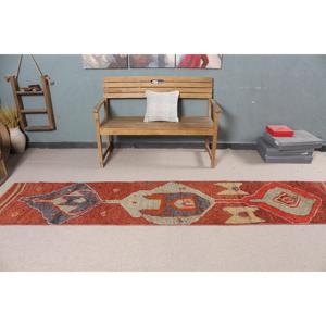 Turkish 2.1x10.1 ft Rug, Vintage Rug, <b>Red</b> Ombr Rug <b>Wool</b> - Product Image 2