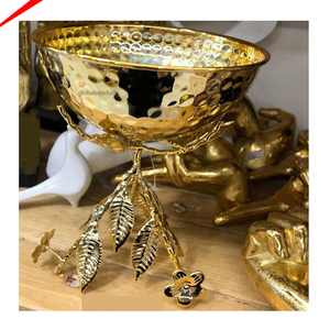 Bol de service rond en acier inoxydable en métal de conception attrayante avec support de feuille d'or pour restaurant et bar d'hôtel - Product Image 6