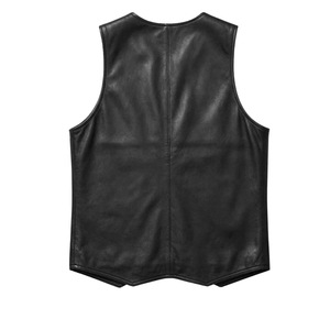 Leather Cult <b>Men's</b> <b>Black</b> Genuine Leather V-Neck Zipper <b>Vest</b> Biker Waistcoat Leather Cult <b>Men's</b> <b>Black</b> Synthetic Leather - Product Image 2