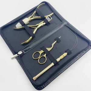 Titanium Black Hair Extension Tools Kit with Micro Beads Closer Plier Loop <b>Threader</b> Scissors Weaving <b>Needles</b> and Clips OEM - Product Image 3